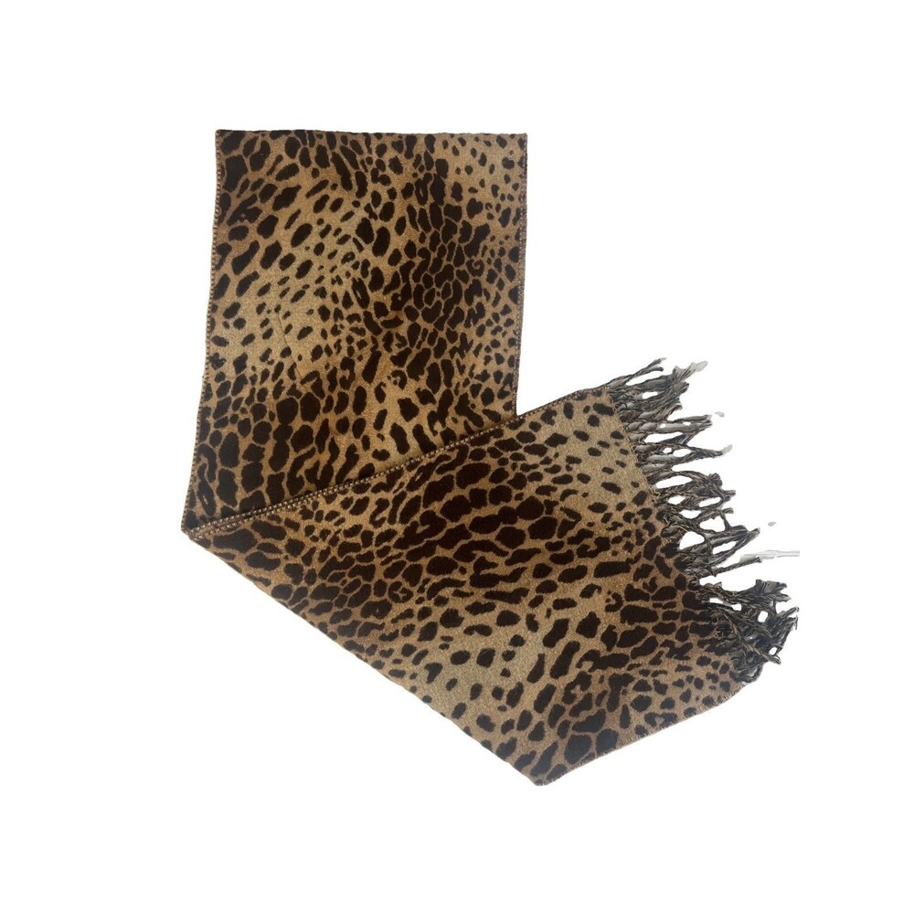 Merona Scarf Wrap Leopard Cheetah Animal Print 69 x 12 Inch Fringe Soft Acrylic